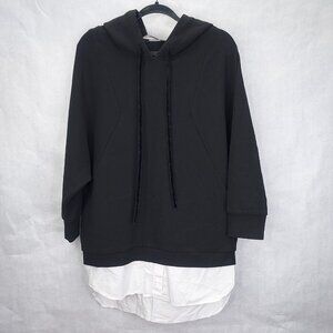 Zara Hoodie Sweatshirt Women XS Black Top White Shirt Layer Preppy Academia Boxy